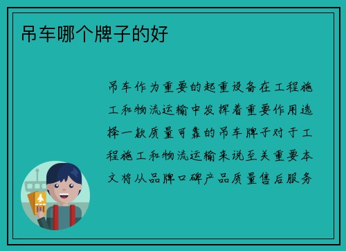 吊车哪个牌子的好 吊车哪个牌子的好